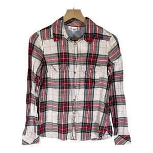 H&M Label of Graded Goods Womens Plaid Flannel Shirt‎ White & Red Size 6 Juniors